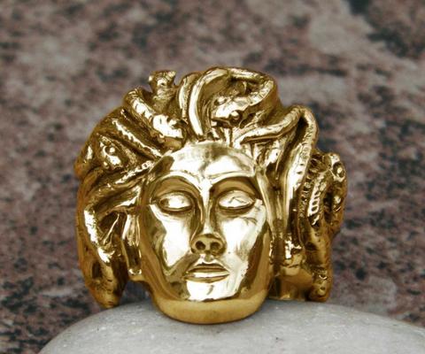 14K gold medusa ring